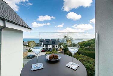 Balcony beach view at Oyster Catcher cottage in  St Ives, Conrwall